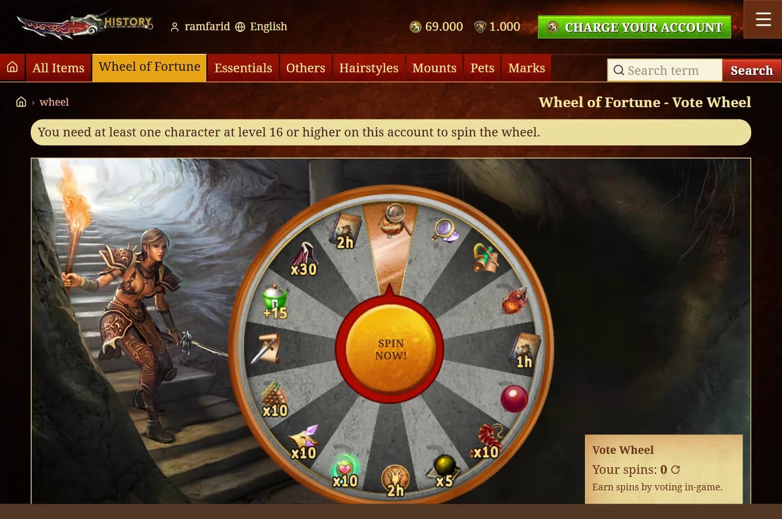 The Vote Wheel: a prize wheel of in-game items beside the player's remaining spins